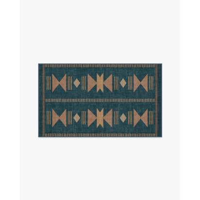 Lark Blue & Rose Flatwoven Rug - 90 x 150 cm - Rug + Cushioned Pad System