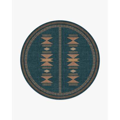 Lark Blue & Rose Flatwoven Rug - 245 Round cm - Rug + Cushioned Pad System