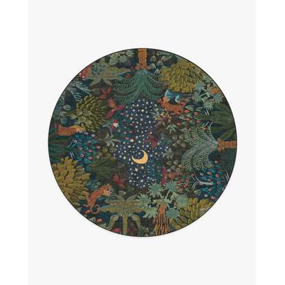 Josephine Midnight Flatwoven Rug by Jungalow - 245 Round cm - Rug + Cushioned Pad System
