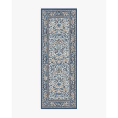 Strawberry Thief Indigo & Ivory Flatwoven Rug by Morris & Co. - 75 x 215 cm - Rug + Cushioned Pad System