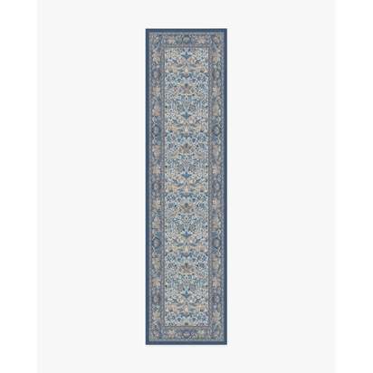 Strawberry Thief Indigo & Ivory Flatwoven Rug by Morris & Co. - 75 x 305 cm - Rug + Cushioned Pad System