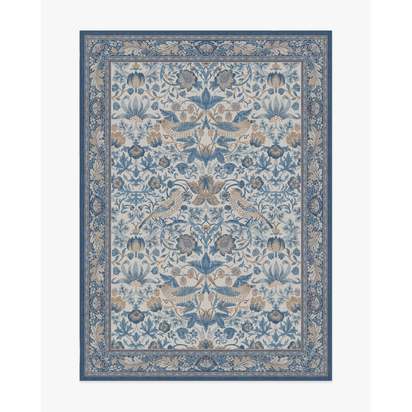 Strawberry Thief Indigo & Ivory Flatwoven Rug by Morris & Co. - 150 x 215 cm - Rug + Cushioned Pad System