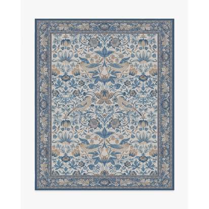 Strawberry Thief Indigo & Ivory Flatwoven Rug by Morris & Co. - 245 x 305 cm - Rug + Cushioned Pad System