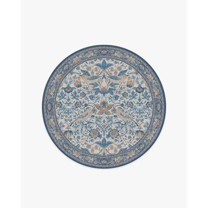 Strawberry Thief Indigo & Ivory Flatwoven Rug by Morris & Co. - 185 Round cm - Rug + Cushioned Pad System