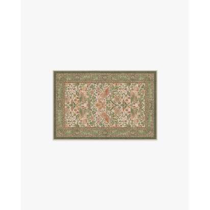 Strawberry Thief Sage & Rose Flatwoven Rug by Morris & Co. - 60 x 90 cm - Rug + Cushioned Pad System