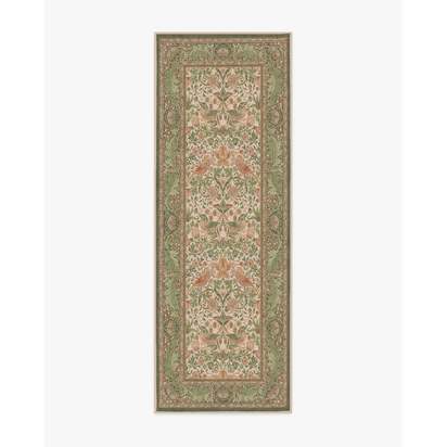 Strawberry Thief Sage & Rose Flatwoven Rug by Morris & Co. - 75 x 215 cm - Rug + Cushioned Pad System