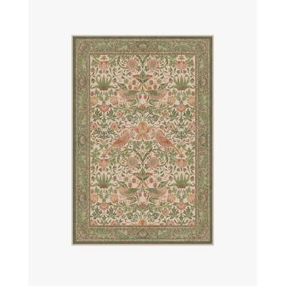 Strawberry Thief Sage & Rose Flatwoven Rug by Morris & Co. - 120 x 185 cm - Rug + Cushioned Pad System