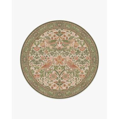 Strawberry Thief Sage & Rose Flatwoven Rug by Morris & Co. - 245 Round cm - Rug + Cushioned Pad System