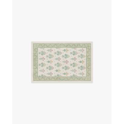 Meadow Sweet Ivory & Green Flatwoven Rug by Morris & Co. - 60 x 90 cm - Rug + Cushioned Pad System