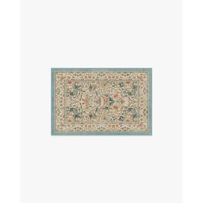 Lodden Soft Rose & Teal Flatwoven Rug by Morris & Co. - 60 x 90 cm - Rug + Cushioned Pad System