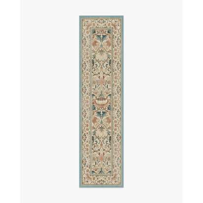 Lodden Soft Rose & Teal Flatwoven Rug by Morris & Co. - 75 x 305 cm - Rug + Cushioned Pad System