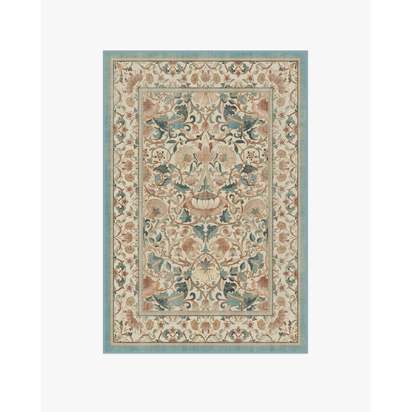 Lodden Soft Rose & Teal Flatwoven Rug by Morris & Co. - 120 x 185 cm - Rug + Cushioned Pad System