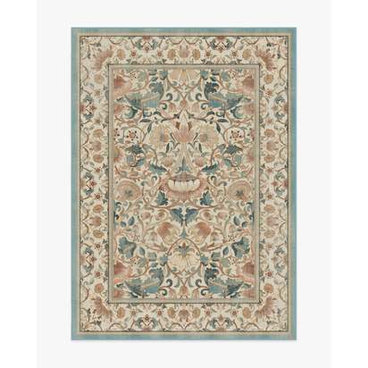 Lodden Soft Rose & Teal Flatwoven Rug by Morris & Co. - 150 x 215 cm - Rug + Cushioned Pad System