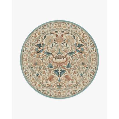 Lodden Soft Rose & Teal Flatwoven Rug by Morris & Co. - 245 Round cm - Rug + Cushioned Pad System