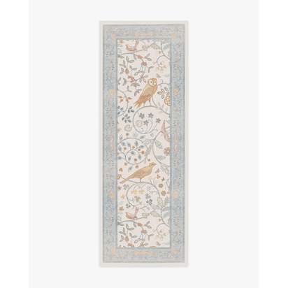 Newill Ivory & Blue Flatwoven Rug by Morris & Co. - 75 x 215 cm - Rug + Cushioned Pad System