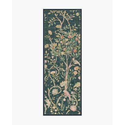 Melsetter Teal Green Flatwoven Rug by Morris & Co. - 75 x 215 cm - Rug + Cushioned Pad System
