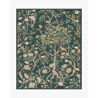 Melsetter Teal Green Flatwoven Rug by Morris & Co. - 245 x 305 cm - Rug + Cushioned Pad System