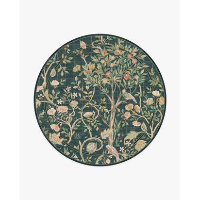 Melsetter Teal Green Flatwoven Rug by Morris & Co. - 245 Round cm - Rug + Cushioned Pad System