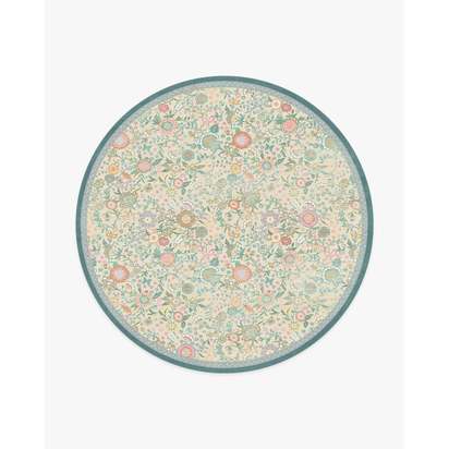 Royal Garden Ivory & Jade Flatwoven Rug by Bridgerton - 245 Round cm - Rug + Cushioned Pad System