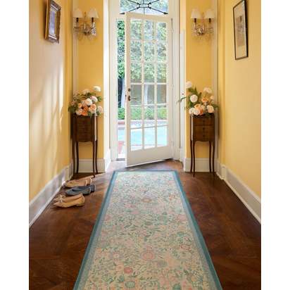 Royal Garden Ivory & Jade Flatwoven Rug by Bridgerton - 245 Round cm - Rug + Cushioned Pad System