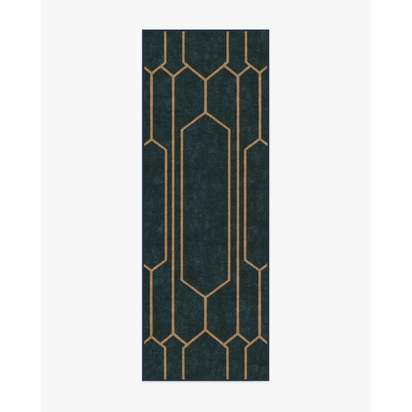 Bryant Marine Blue & Gold Flatwoven Rug by The Hiltons - 75 x 215 cm - Rug + Cushioned Pad System