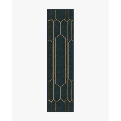 Bryant Marine Blue & Gold Flatwoven Rug by The Hiltons - 75 x 305 cm - Rug + Cushioned Pad System