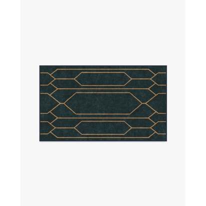 Bryant Marine Blue & Gold Flatwoven Rug by The Hiltons - 90 x 150 cm - Rug + Cushioned Pad System