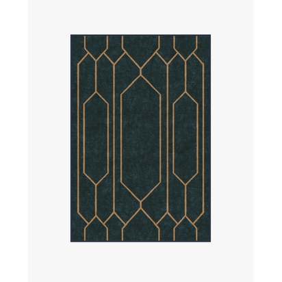 Bryant Marine Blue & Gold Flatwoven Rug by The Hiltons - 120 x 185 cm - Rug + Cushioned Pad System