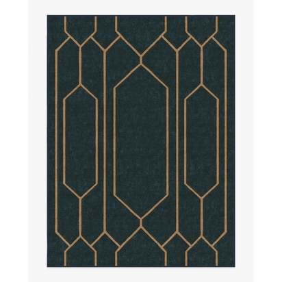 Bryant Marine Blue & Gold Flatwoven Rug by The Hiltons - 275 x 365 cm - Rug + Cushioned Pad System