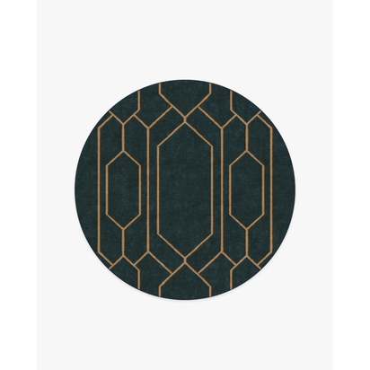 Bryant Marine Blue & Gold Flatwoven Rug by The Hiltons - 185 Round cm - Rug + Cushioned Pad System