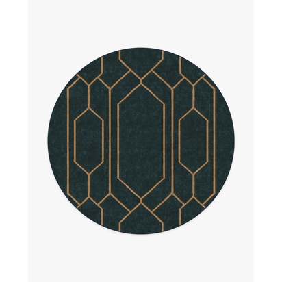 Bryant Marine Blue & Gold Flatwoven Rug by The Hiltons - 245 Round cm - Rug + Cushioned Pad System