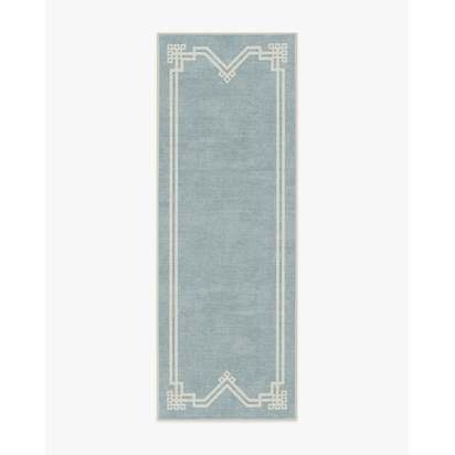 Chrysler Border Chambray Blue Flatwoven Rug by The Hiltons - 75 x 215 cm - Rug + Cushioned Pad System