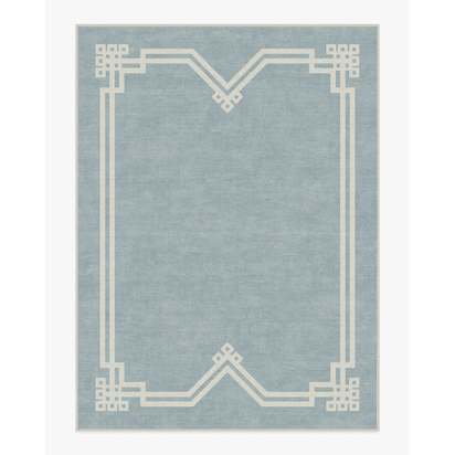 Chrysler Border Chambray Blue Flatwoven Rug by The Hiltons - 275 x 365 cm - Rug + Cushioned Pad System