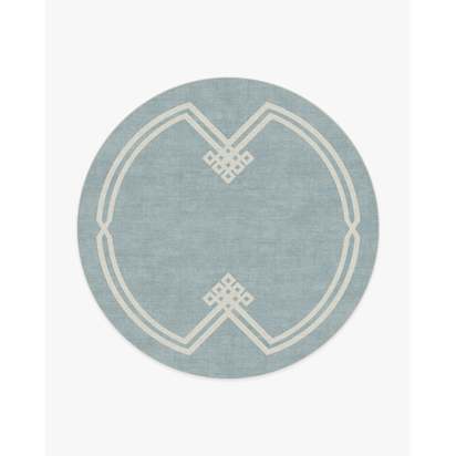 Chrysler Border Chambray Blue Flatwoven Rug by The Hiltons - 245 Round cm - Rug + Cushioned Pad System