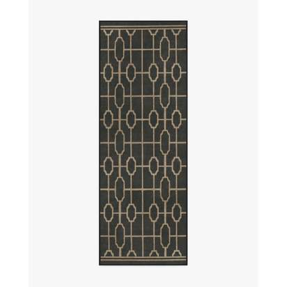 Diana Trellis Black & Gold Flatwoven Rug by The Hiltons - 75 x 215 cm - Rug + Cushioned Pad System