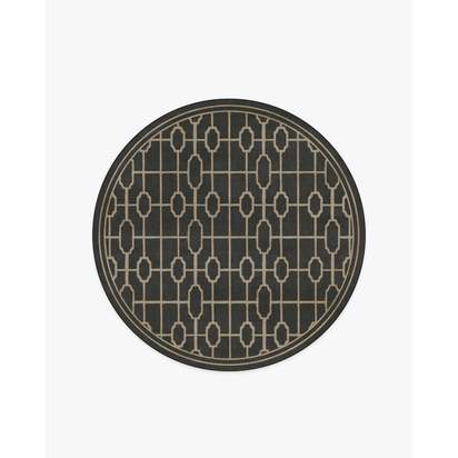 Diana Trellis Black & Gold Flatwoven Rug by The Hiltons - 185 Round cm - Rug + Cushioned Pad System
