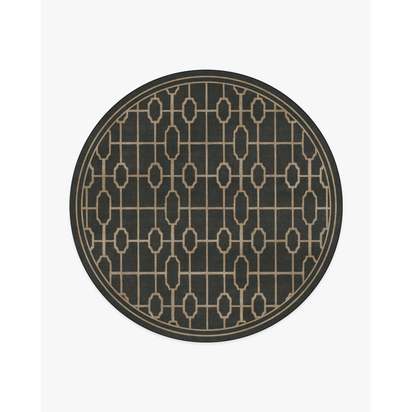 Diana Trellis Black & Gold Flatwoven Rug by The Hiltons - 245 Round cm - Rug + Cushioned Pad System