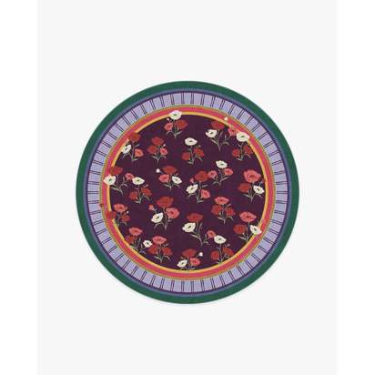 Ambroeus Royal Plum Flatwoven Rug by Iris Apfel - 185 Round cm - Rug + Cushioned Pad System