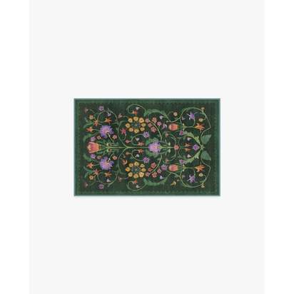 Protea Forest Green Flatwoven Rug by Iris Apfel - 60 x 90 cm - Rug + Cushioned Pad System