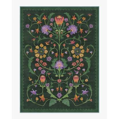 Protea Forest Green Flatwoven Rug by Iris Apfel - 275 x 365 cm - Rug + Cushioned Pad System