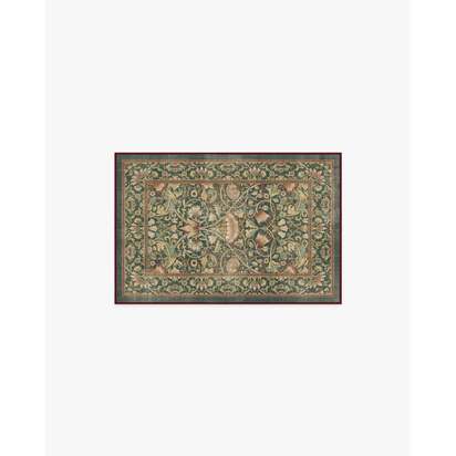 Lodden Soft Evergreen & Gold Flatwoven Rug by Morris & Co. - 60 x 90 cm - Rug + Cushioned Pad System