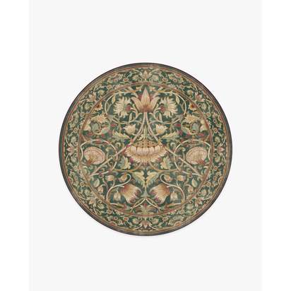 Lodden Soft Evergreen & Gold Flatwoven Rug by Morris & Co. - 185 Round cm - Rug + Cushioned Pad System