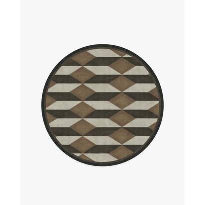 Oak Black & Camel Flatwoven Rug by Martyn Lawrence Bullard - 185 Round cm - Rug + Cushioned Pad System