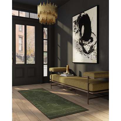 Amira Green Flatwoven Rug by Martyn Lawrence Bullard - 75 x 305 cm - Rug + Cushioned Pad System