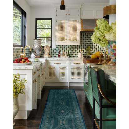 Nomad Blue Flatwoven Rug by Martyn Lawrence Bullard - 245 x 305 cm - Rug + Cushioned Pad System