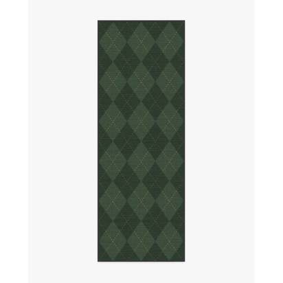 Oliver Argyle Forest Green Flatwoven Rug - 75 x 215 cm - Rug + Cushioned Pad System