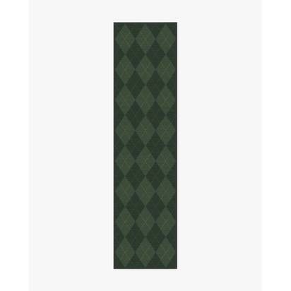 Oliver Argyle Forest Green Flatwoven Rug - 75 x 305 cm - Rug + Cushioned Pad System