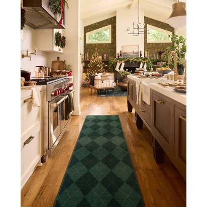 Oliver Argyle Forest Green Flatwoven Rug - 75 x 305 cm - Rug + Cushioned Pad System