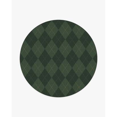Oliver Argyle Forest Green Flatwoven Rug - 245 Round cm - Rug + Cushioned Pad System