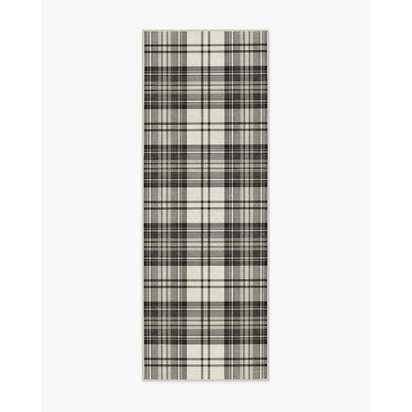 Dress Stewart Tartan Black & Ivory Flatwoven Rug - 75 x 215 cm - Rug + Cushioned Pad System